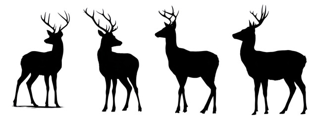 Fototapeta premium Deer Silhouettes Set Isolated on Transparent Background