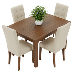 Elegant Dining Set: Four Chairs and Square Table on transparent background