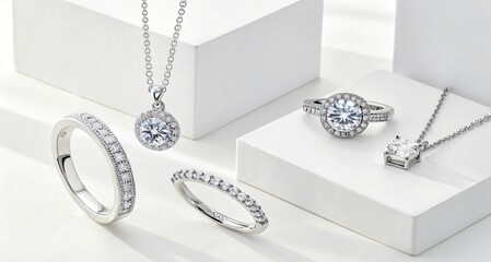 Elegant diamond jewelry collection on white background
