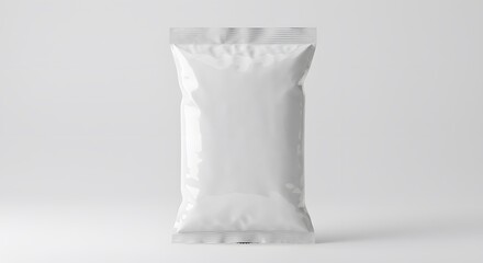 Blank White Foil Plastic Pouch Bag Packaging Mockup for Coffee, Snacks, or Food Products on a Clean White Background