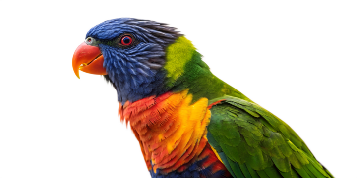 Here's a colorful, tropical bird with a red and yellow macaw and a rainbow lorikeet isolated on   transparent background