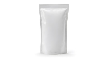 Blank White Plastic Pouch Bag Mockup for Food, Snacks, Coffee, or Tea Packaging Isolated on White Background