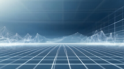 Abstract Digital Landscape with Grid and Polygonal Structures