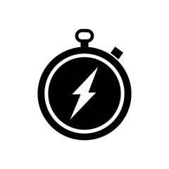 stopwatch with lightning icon on white background .svg