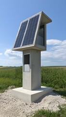 Obraz premium Concrete post with solar panels on a rural road.