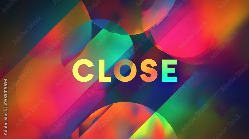 Poster vibrant abstract background with overlapping colorful circles and the word close