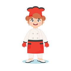 Cute girl in a chef's uniform. Professions. Vector illustration in flat cartoon