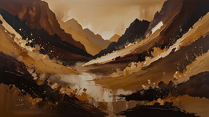 Abstract brown mountain landscape painting