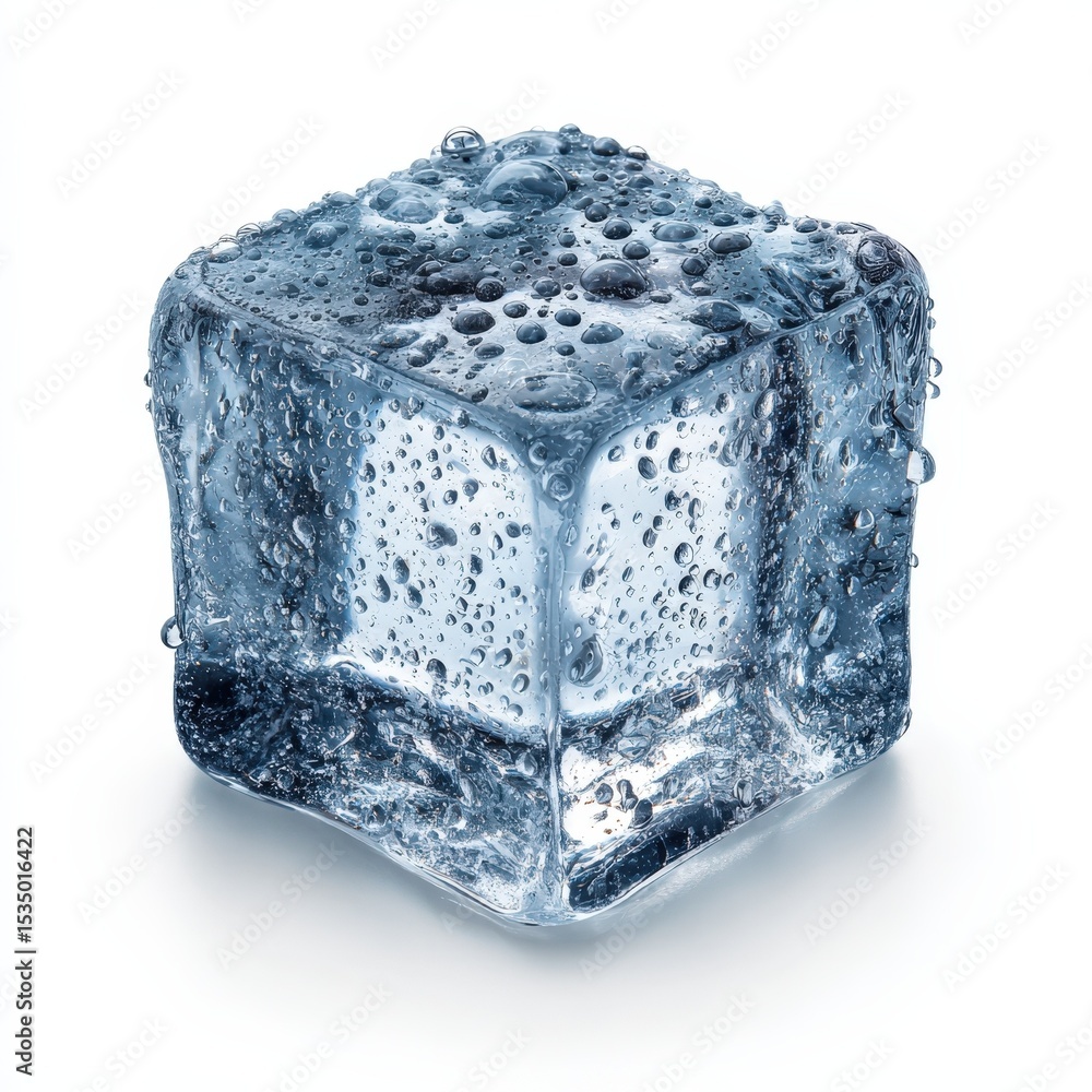 Poster close up shot of a single ice cube with water dropletsa refreshing image perfect for summer drinks a