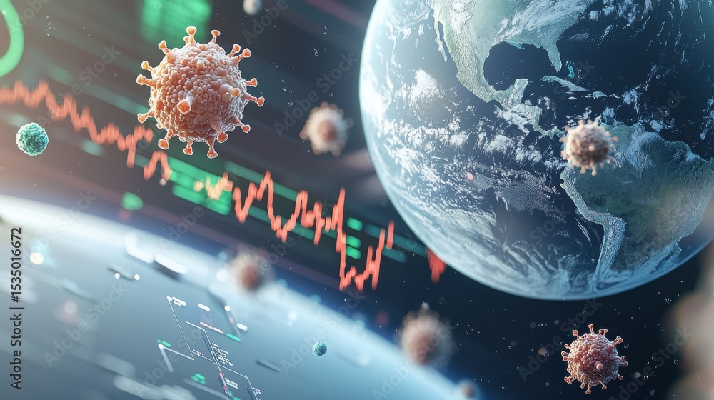 Poster futuristic digital planet earth with bioelements and data visualizations