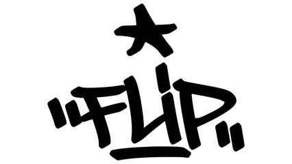 Graffiti tag “Flip” in bold street handstyle. Urban vector lettering with energetic and dynamic vibe—great for action sports, breakdance themes, and bold street-style designs.
