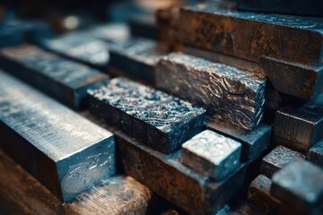 A pile of metal pieces with a blue tint