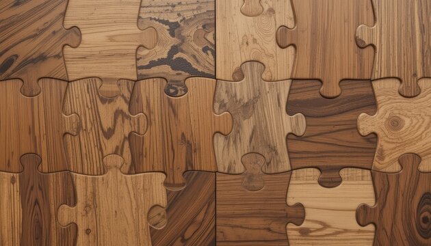 Interlocking wooden puzzle pieces background texture - Powered by Adobe