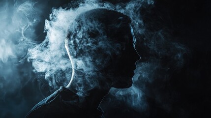 Silhouette of a person surrounded by smoke.
