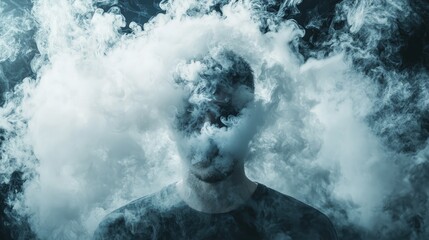 Person surrounded by clouds of vapor.