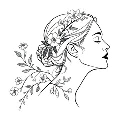 Elegance Personified A Serene Woman Adorned with Delicate Flowers Exuding Natural Beauty and Grace in a Timeless Artistic Depiction