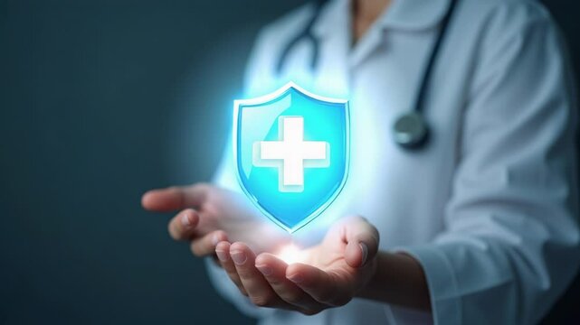 doctor holding a medical logo mean healthy