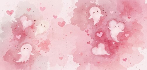  Romantic Watercolor Texture with Ghostly Heart Shapes Valentine s Day Design