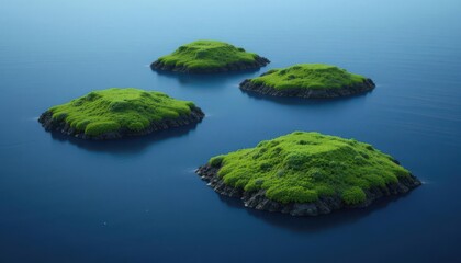  Geometric Moss Islands Abstract Shapes Form Islands in a Sea of Indigo, Blending Nature and Modern Artistic Expression