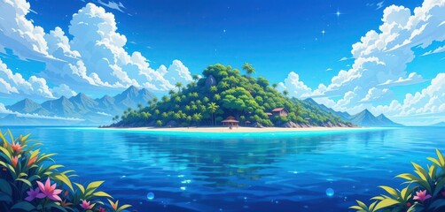  Cell Shading Style Bold Outlines and Bright Colors Capture the Beauty of a Lush Island in an Anime Style