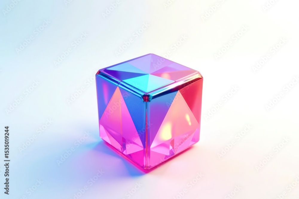 Poster a cube with a pink and blue color is shown on a white background