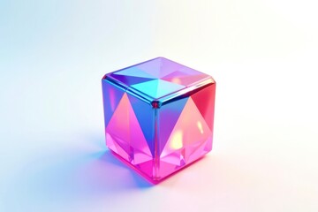 A cube with a pink and blue color is shown on a white background