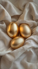 Golden Eggs Nestled in Soft Fabric Depicting Elegance and Prosperity