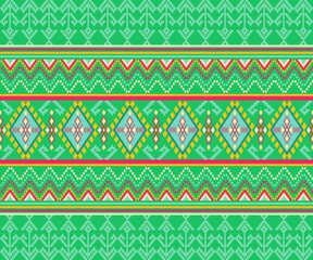 Seamless geometric ethnic tribal navajo cross stitch antique style with Thai ornament pattern. embroidery pixel art.