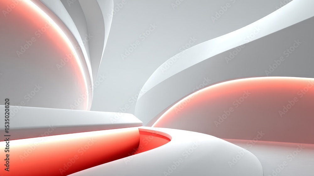 Poster abstract futuristic minimalistic white interior design with soft symmetric curved lines and vibrant 