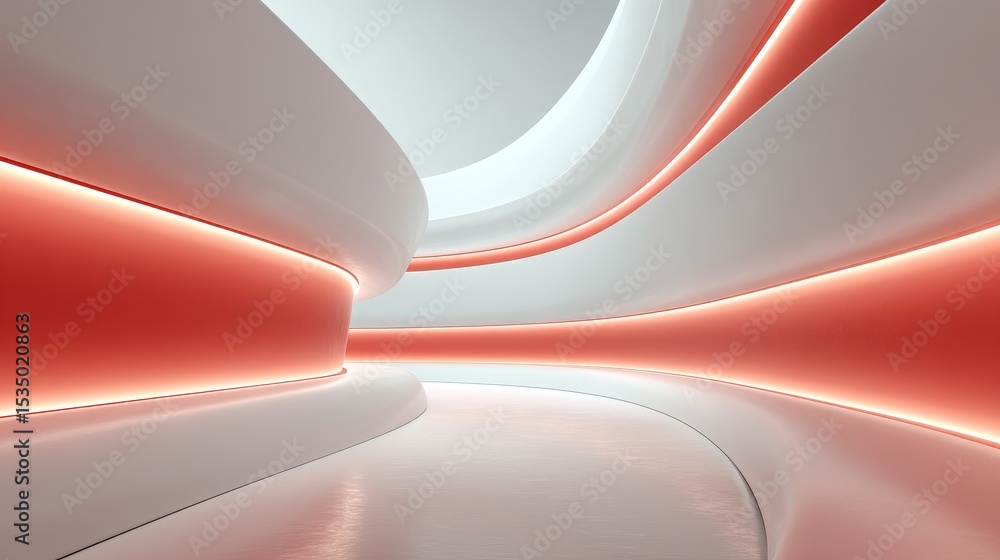 Aufkleber abstract futuristic minimalistic white interior design with soft symmetric curved lines and vibrant 