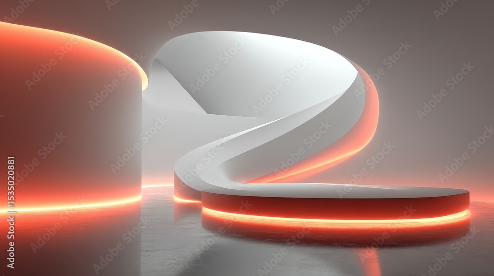 Poster abstract futuristic minimalistic white interior design with soft symmetric curved lines and vibrant 