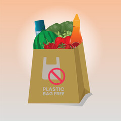 Shopping items in paper bags with plastic paper bag symbol design illustration