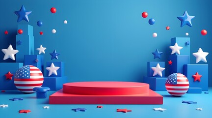 Patriotic American product display podium with stars and stripes 4th of July
