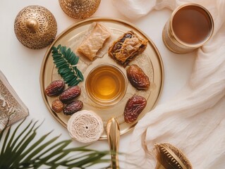 Traditional tea setting with assorted pastries and sweets