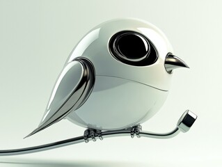 Futuristic bird perched on a branch. AI.