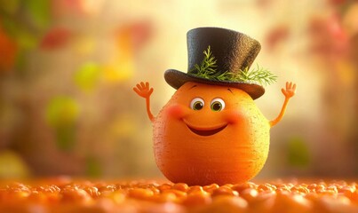Happy carrot in a top hat. AI.
