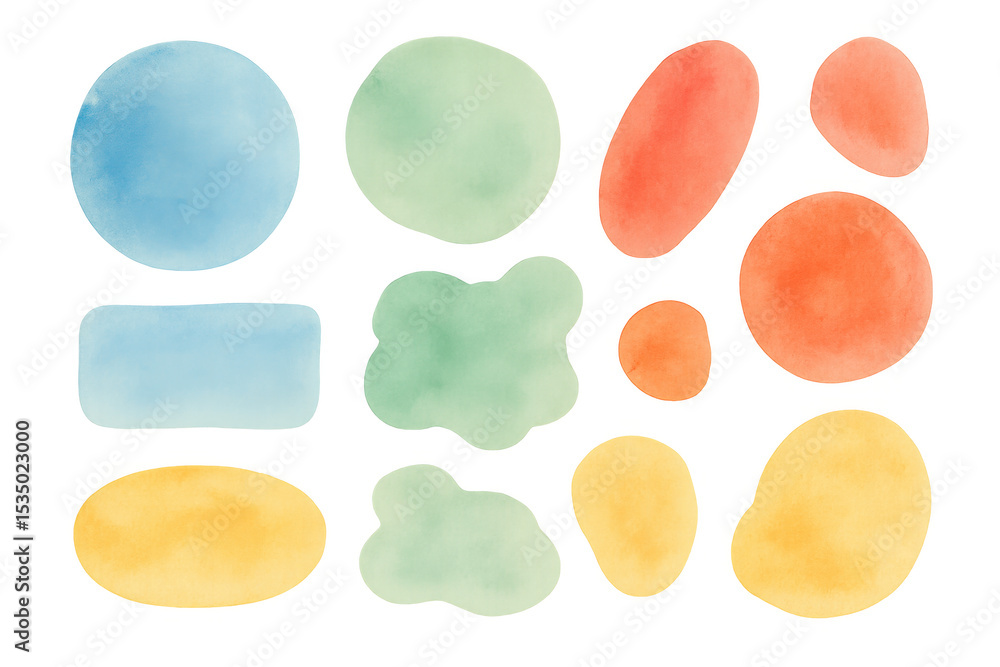Poster Watercolor shapes merging dynamically, creating fluid abstract composition with vivid color transitions on transparent backdrop