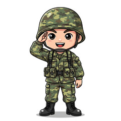 Adorable Cartoon Soldier Saluting Military Illustration