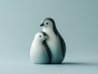 Two penguins, close together. AI.