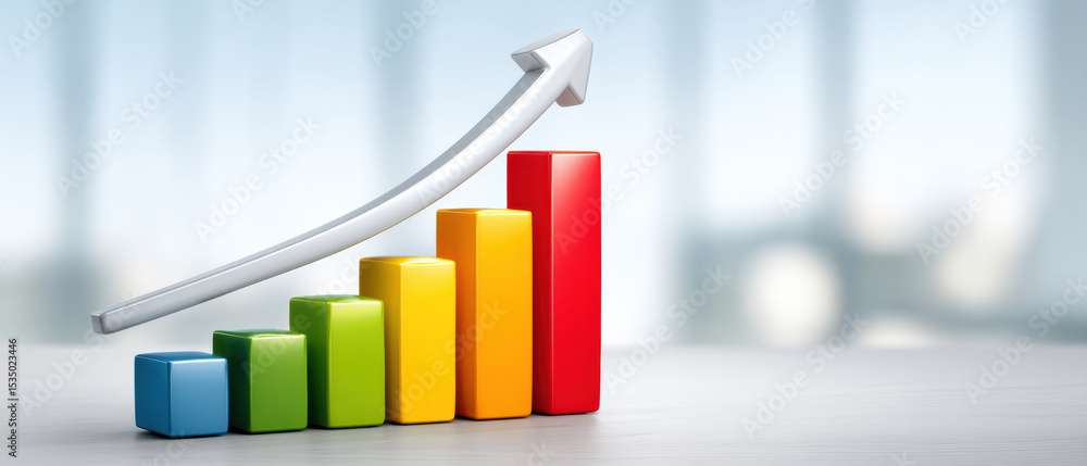 Aufkleber big data growth is shown with colorful bar chart and upward arrow symbolizing healthcare progress an