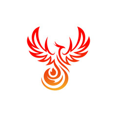 Phoenix logo of mythological bird illustration. flame bird