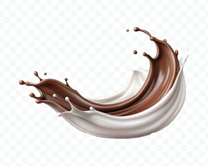 abstract 3d liquid chocolate and milk splash in different style Isolated white background