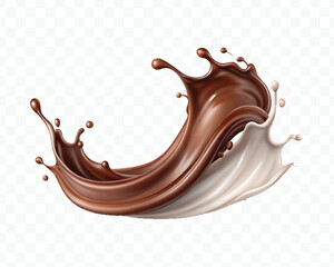 abstract 3d liquid chocolate and milk splash in different style Isolated white background