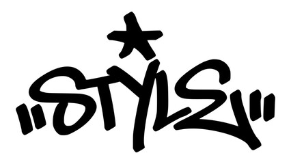 Vector graffiti tag of the word “style” in bold black street art design. Expressive handstyle lettering on transparent background. Ideal for fashion-forward and urban visuals.
