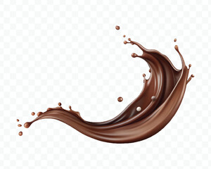 abstract 3d smooth liquid chocolate splash in different style isolated on transparent background