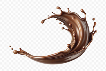 abstract 3d smooth liquid chocolate splash in different style isolated on transparent background