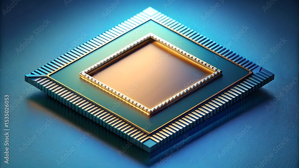 Aufkleber gold-plated microchip on blue background representing high-performance processor and modern semicond