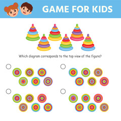Game for kids. Vector printable sheet. Mark the correct answer. Top view of the figures