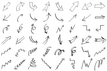 This illustration shows arrows of various shapes and directions in a hand-drawn style.
