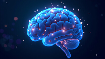 Fototapeta premium Glowing Blue Brain Neural Pathways 3D Render